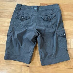 KUHL Splash Cargo Shorts Womens Sz 10 Gray Vintage Pantina Dye Canvas 11" Inseam
